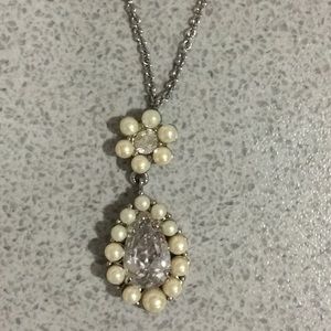 Cute Pearl Silver Necklace Faux Diamond